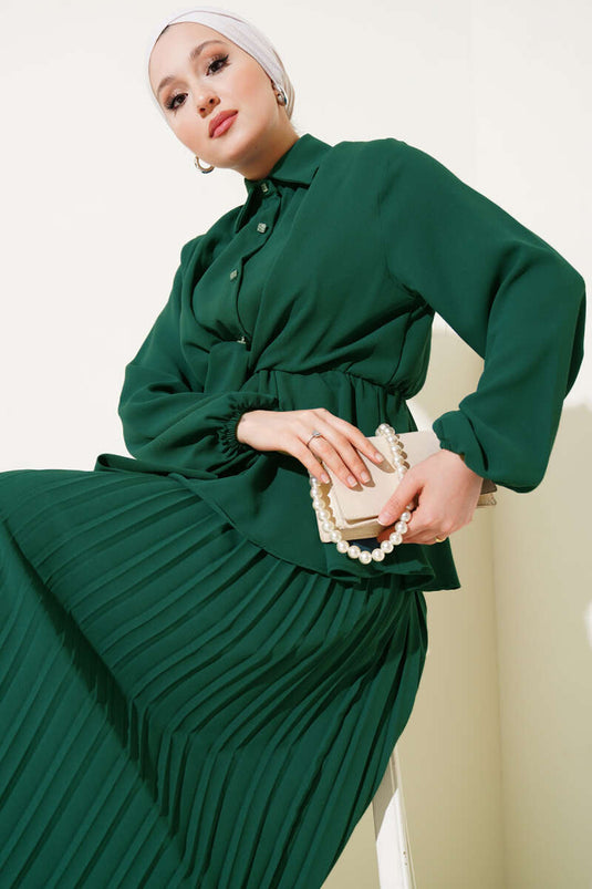 Faltenrock mit elastischer Taille und Bindeband Grün