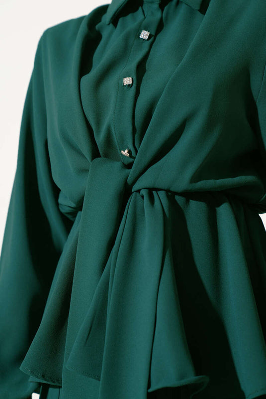 Faltenrock mit elastischer Taille und Bindeband Grün