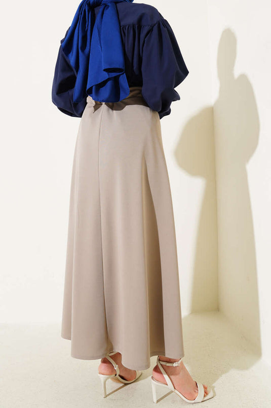 Jupe cloche basique à taille élastique couleur latte