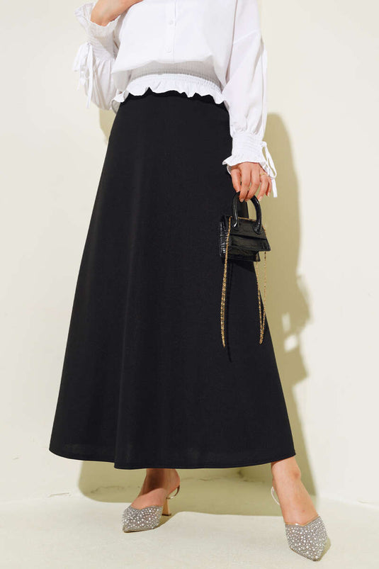 Jupe cloche basique noire à taille élastique