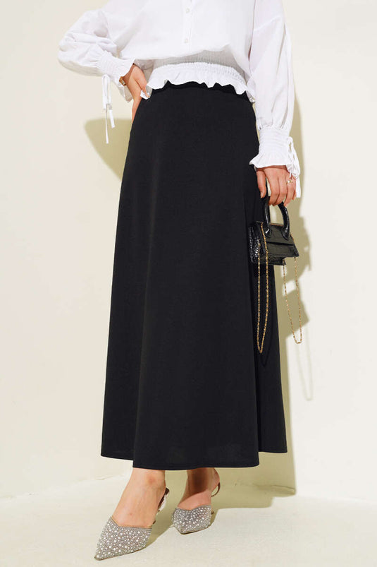 Jupe cloche basique noire à taille élastique