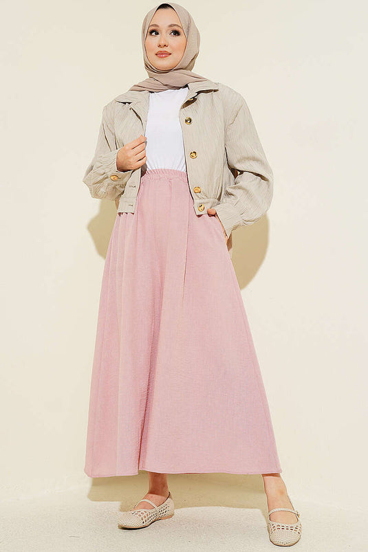 Bel Lastikli Basic Pantolon Etek Pudra