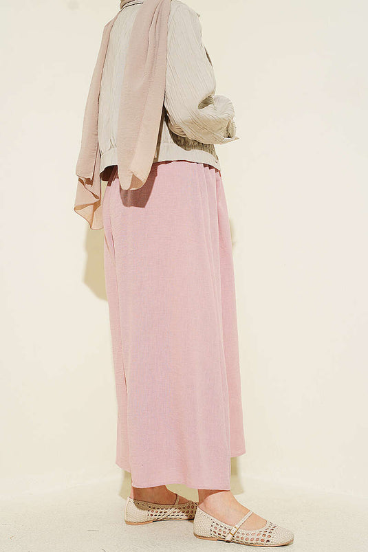 Bel Lastikli Basic Pantolon Etek Pudra