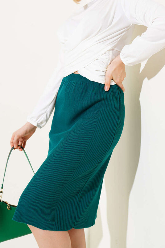Jupe midi basique en maille à taille élastique émeraude
