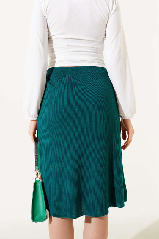 Jupe midi basique en maille à taille élastique émeraude