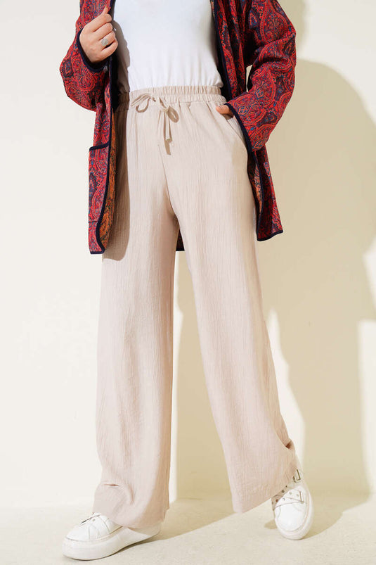 Elastic Waist Wide Leg Trousers Stone