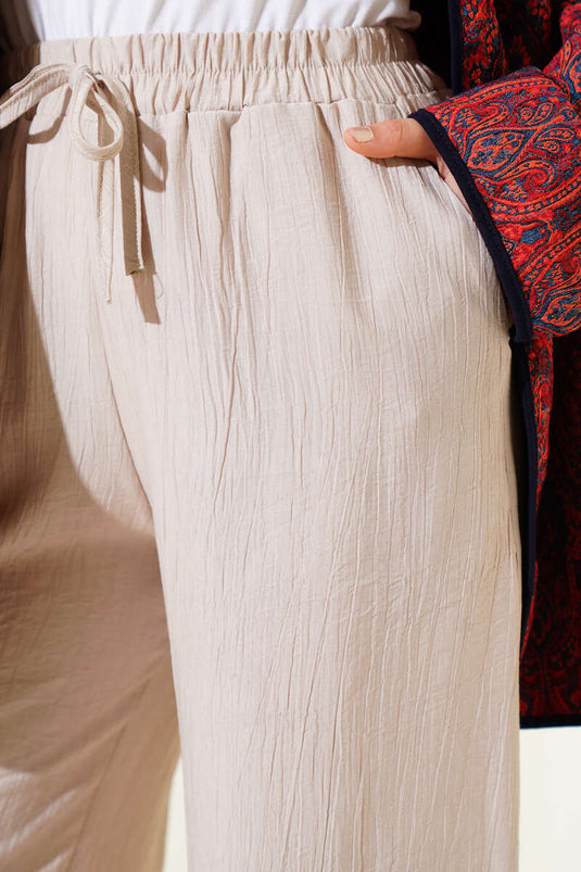 Elastic Waist Wide Leg Trousers Stone