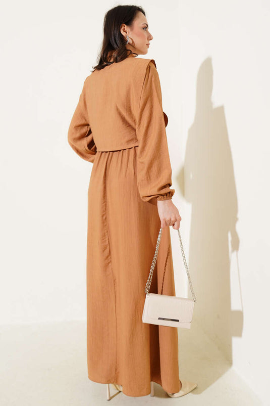 Bel Lastikli Bolerolu Elbise Latte