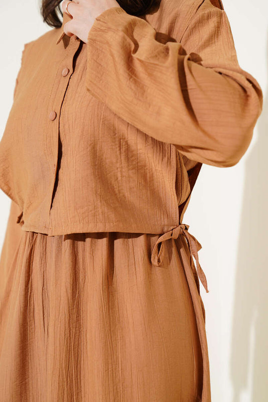 Bel Lastikli Bolerolu Elbise Latte