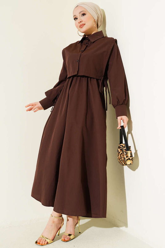 Robe en tericotton avec boléro et ceinture élastique, couleur café