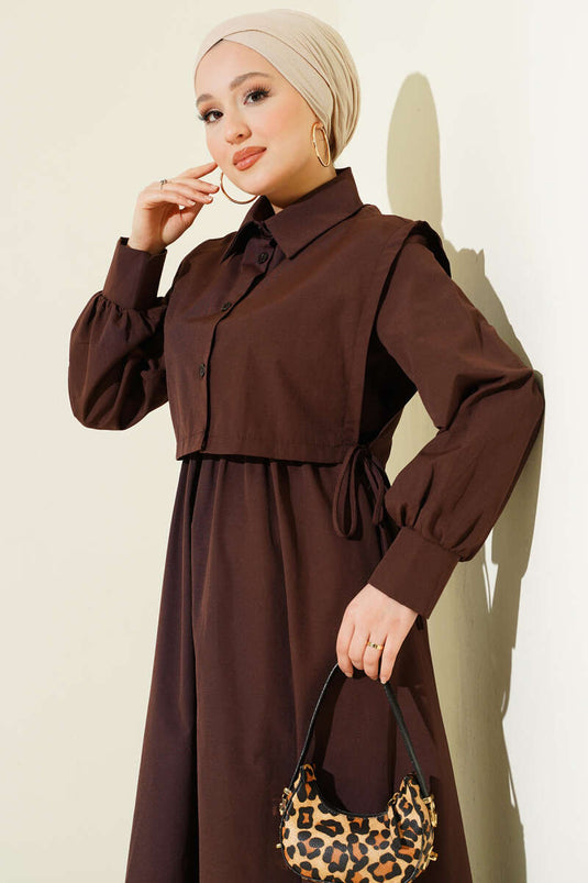 Robe en tericotton avec boléro et ceinture élastique, couleur café