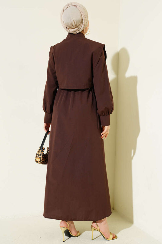 Robe en tericotton avec boléro et ceinture élastique, couleur café