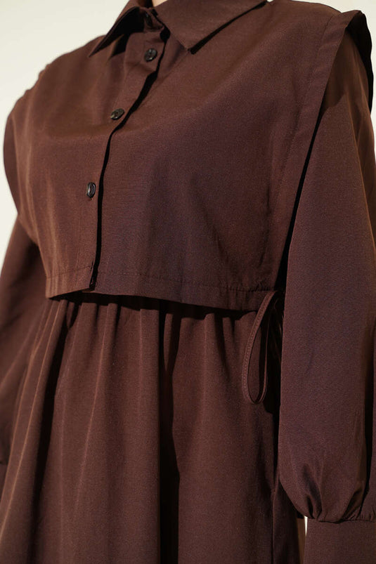 Robe en tericotton avec boléro et ceinture élastique, couleur café