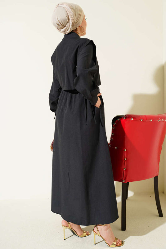 Dress with elastic waist and bolero in tericotton fabric, black