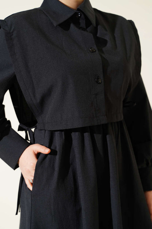 Dress with elastic waist and bolero in tericotton fabric, black