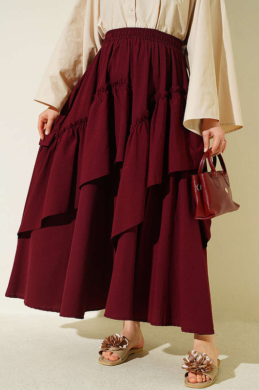 Burgundy Elasticated Drawstring Skirt
