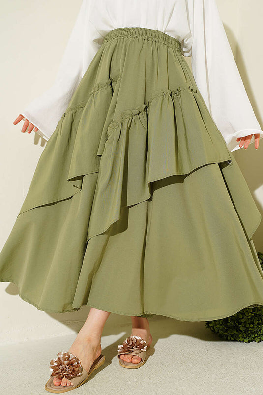 Bel Elasticated Gathered Skirt In Calla Green