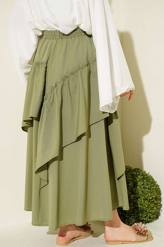 Bel Elasticated Gathered Skirt In Calla Green