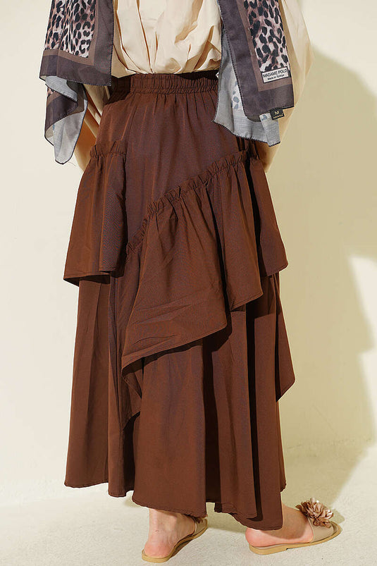 Brown Elasticated Drawstring Skirt
