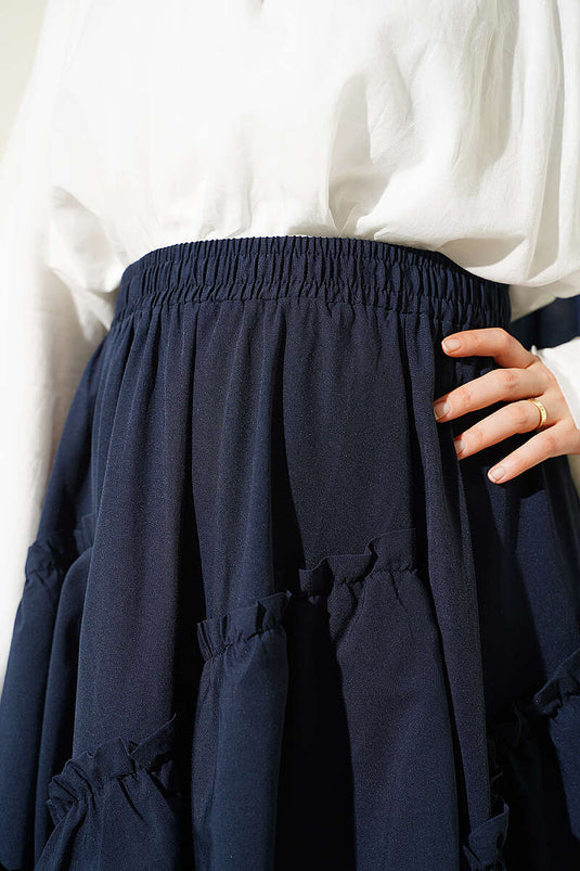 Bel Elasticated Drawstring Skirt In Navy