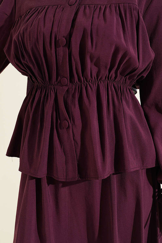 Ensemble deux pièces avec jupe froncée à taille élastique, bordeaux