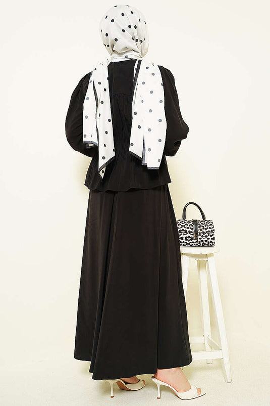 Ensemble deux pièces avec jupe froncée et taille élastique, noir
