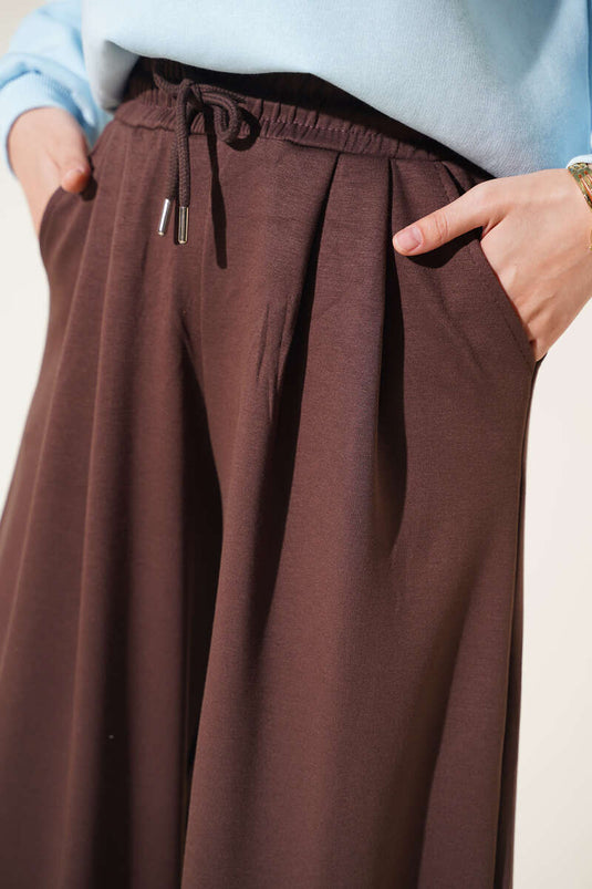 Pantalon À Taille Élastiquée Et Poches En Café