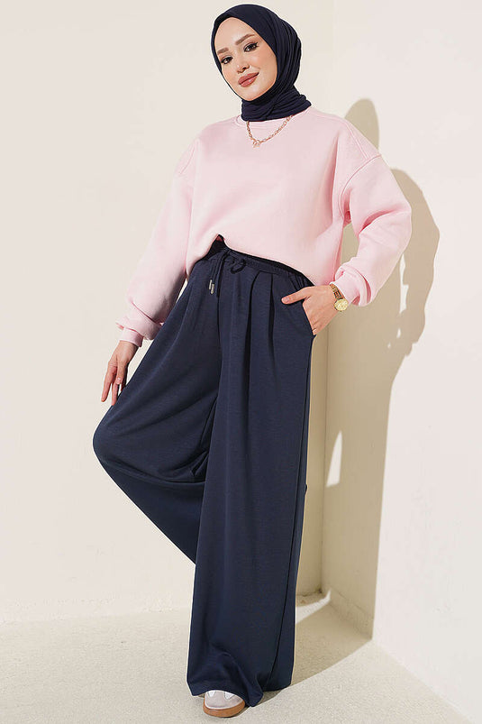 Navy Blue Hose Mit Gürtel Und Taschen