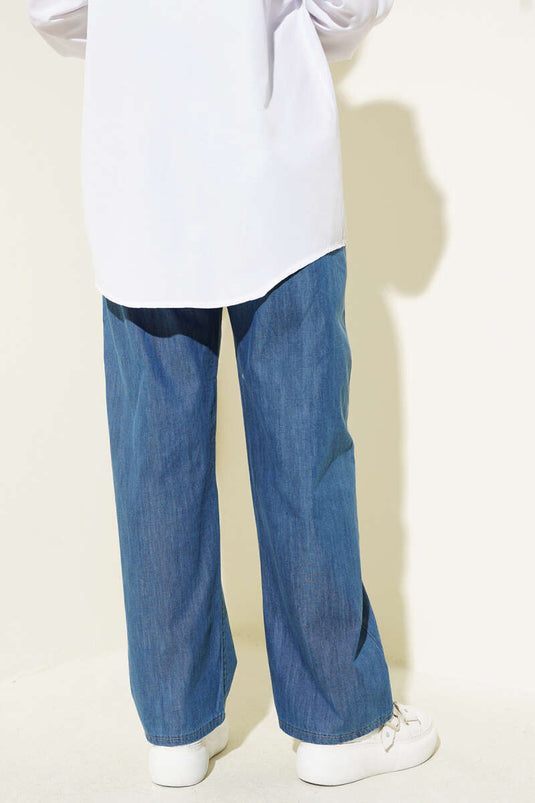 Elastic Waist Pocket Jeans Blue