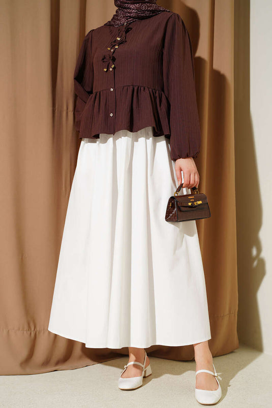 Poplin Skirt with Elastic Waist and Pockets White