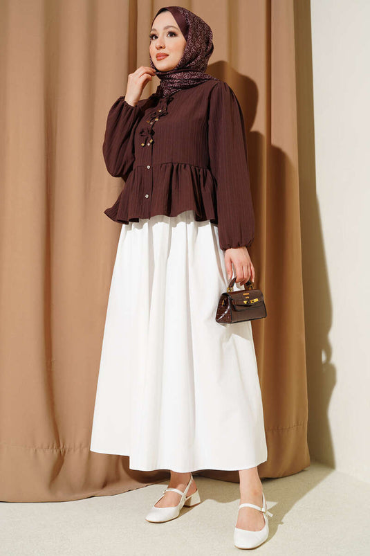 Poplin Skirt with Elastic Waist and Pockets White