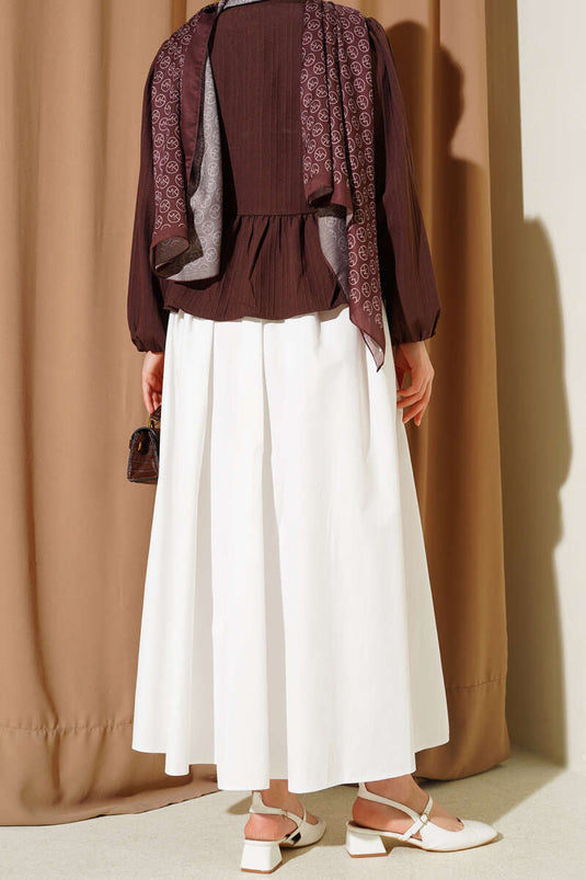 Poplin Skirt with Elastic Waist and Pockets White