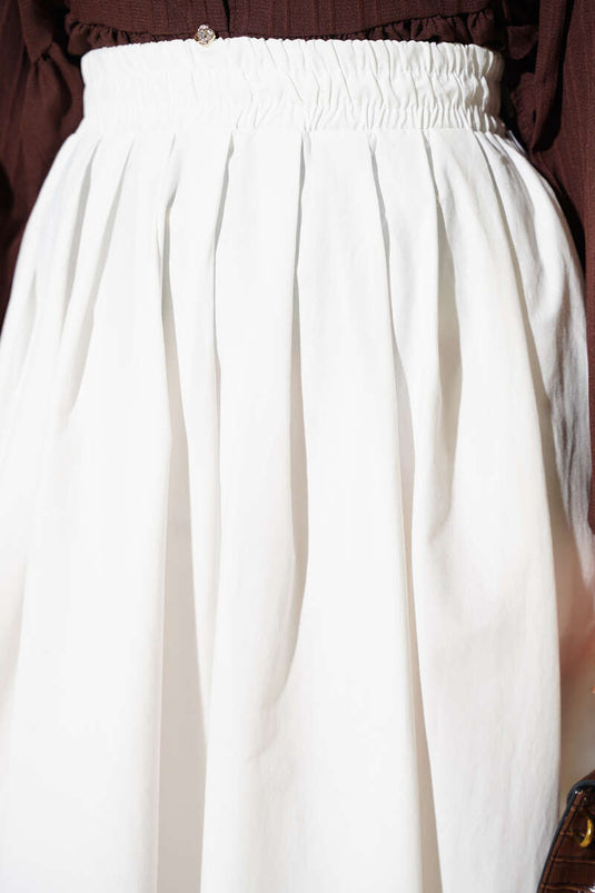 Poplin Skirt with Elastic Waist and Pockets White