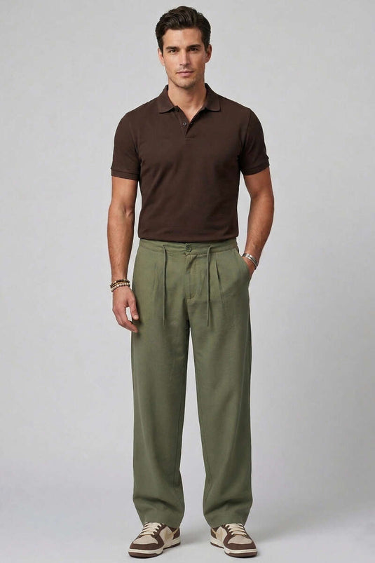 Herrenhose aus Tensel mit elastischem Bund und Taschen, Khaki