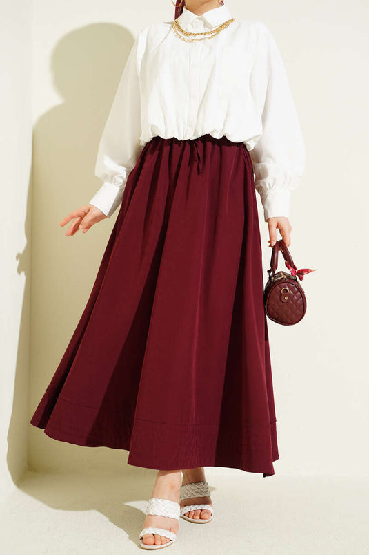 Jupe en Tencel bordeaux avec poches et taille élastique