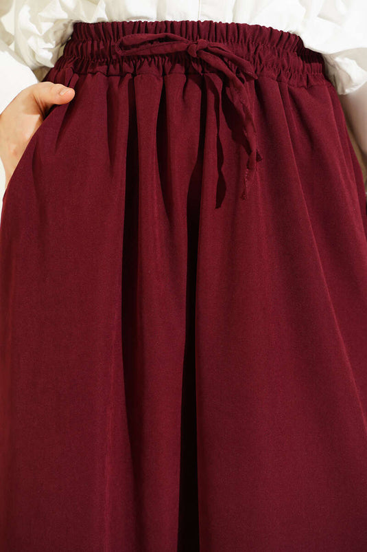 Jupe en Tencel bordeaux avec poches et taille élastique