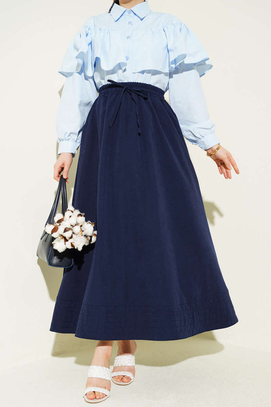 Jupe en Tencel bleu marine avec poches et taille élastique