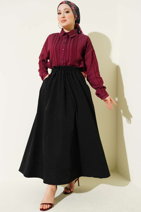Belted Pocketed Tencel Skirt Black