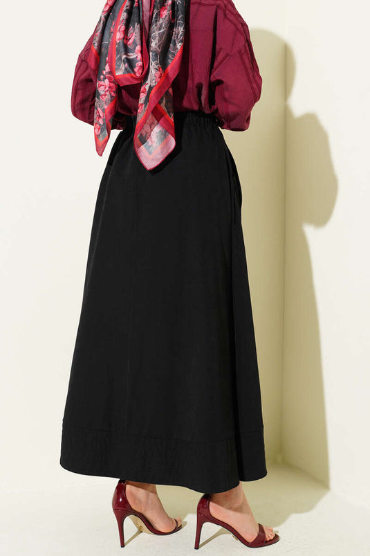 Belted Pocketed Tencel Skirt Black