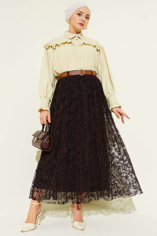 Gürtelgummi Blumendesign Tüllrock Braun