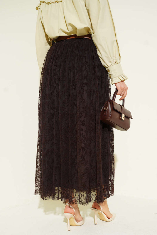 Gürtelgummi Blumendesign Tüllrock Braun