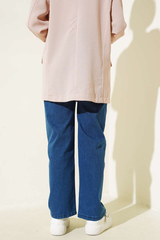 Pantalón Jeans Cintura Elástica Doble Botonadura Azul Marino