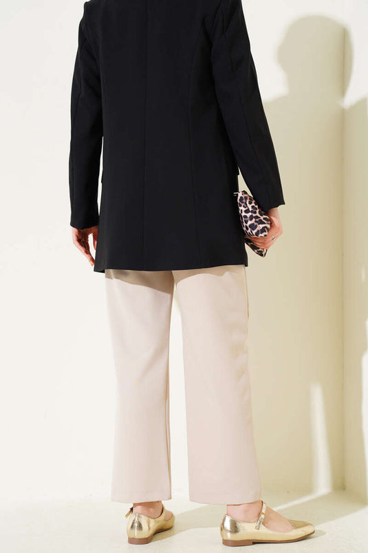 Pantalon large à taille élastique beige