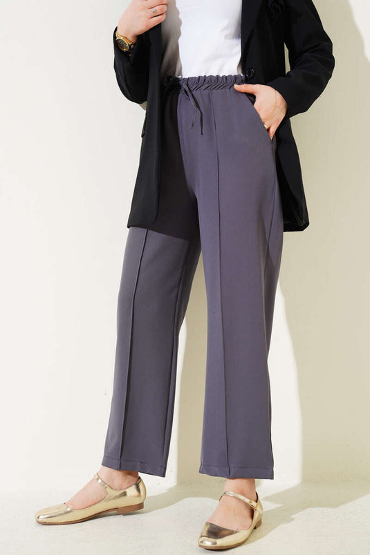 Bel Elasticated Waist Wide Leg Trousers Charcoal