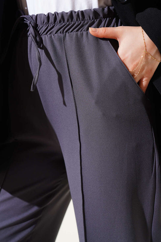 Bel Elasticated Waist Wide Leg Trousers Charcoal