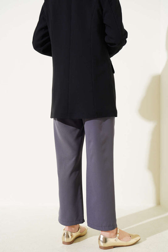 Bel Elasticated Waist Wide Leg Trousers Charcoal