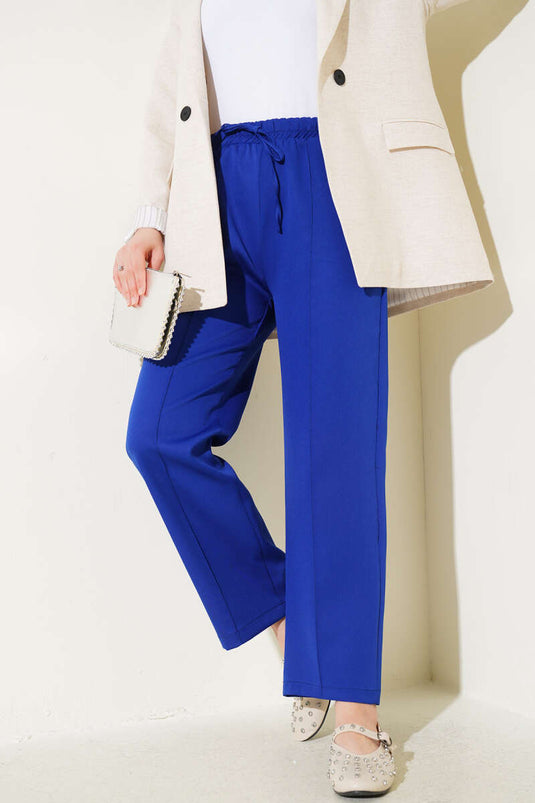 Elastic Waist Wide Leg Trousers in Saks