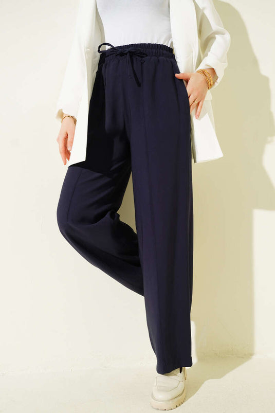 Pantalon à larges jambes avec ceinture élastique amovible Bleu marine