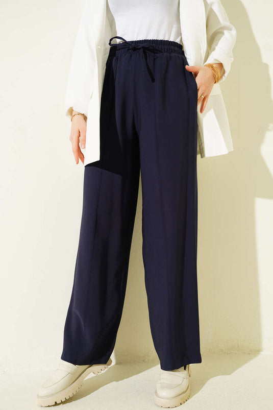 Pantalon à larges jambes avec ceinture élastique amovible Bleu marine