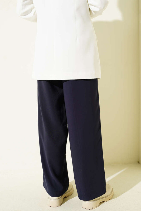 Pantalon à larges jambes avec ceinture élastique amovible Bleu marine